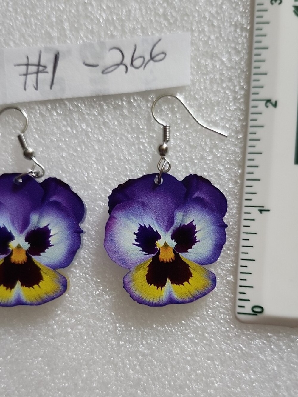 Purple Pansy Floral Drop Earrings - Women Jewelry - Picture 5 of 5